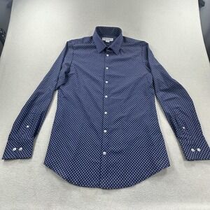 Mizzen+Main Shirt Mens Medium Blue Geometric Leeward Trim Fit Dress Stretch